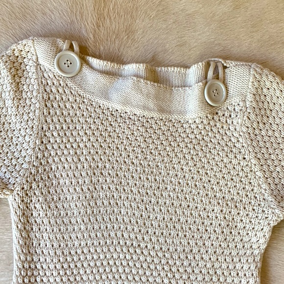 Loose Knit Cream Color Mini Sweater Dress with Bell Sleeves - Picture 2 of 7